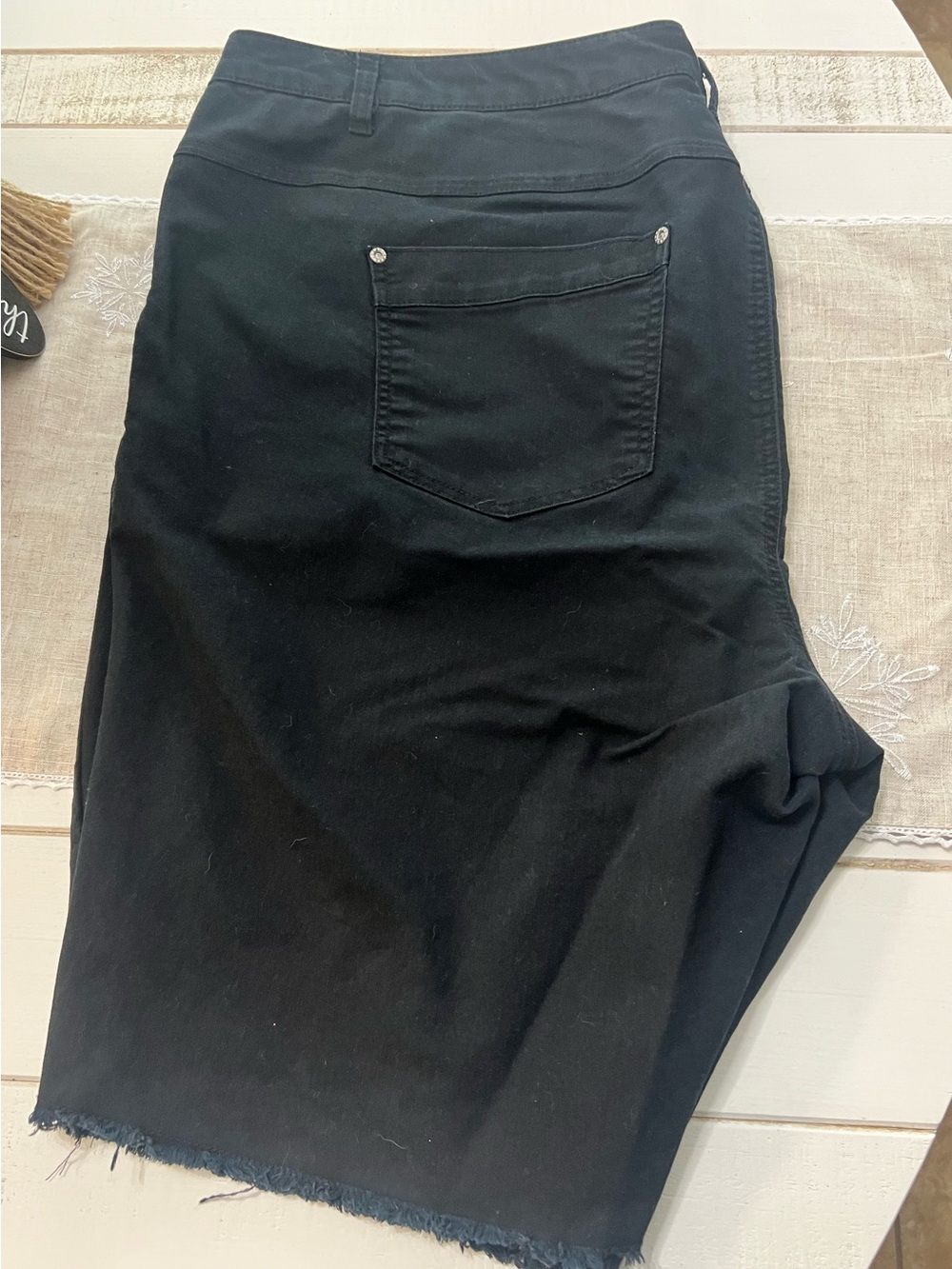 Black Denim Shorts with Frayed Hem